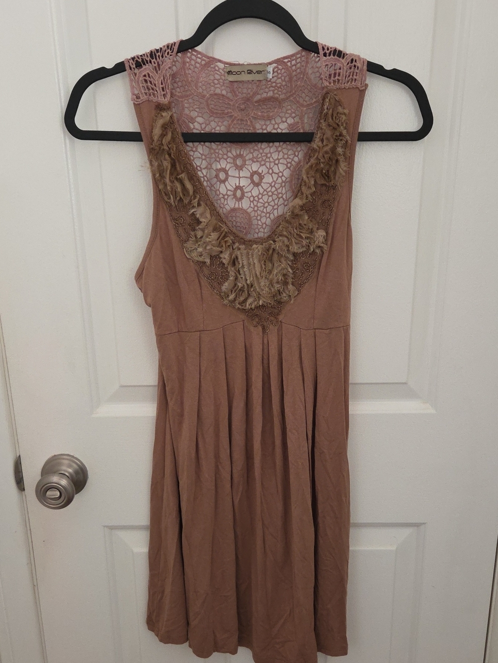 Moon River Dusty Rose & Brown Lace-Back Sun Dress